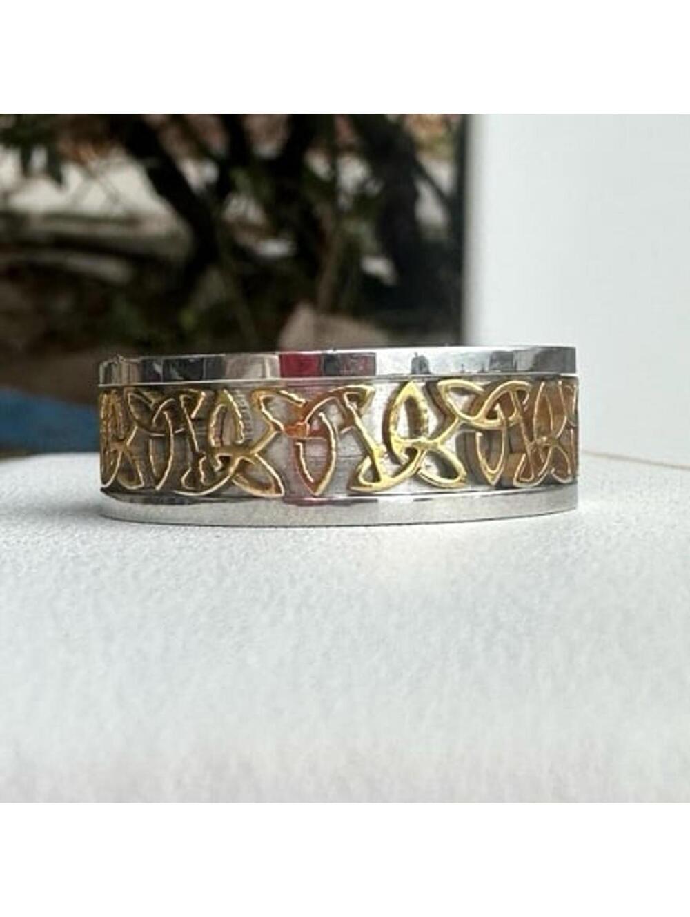 Men’s Stainless Steel Ring Band w/ Celtic Infinity Knot Design Two Toned